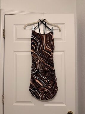 SHEIN Brown & Black Swirl Print Strappy Mini Dress